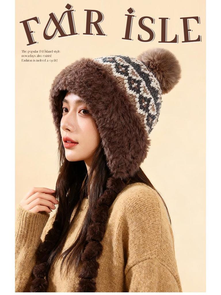 Женская вязаная шапка-ушанка с цветными блоками в стиле Fair Isle - Теплая, универсальная, защищающая уши для осени и зимы