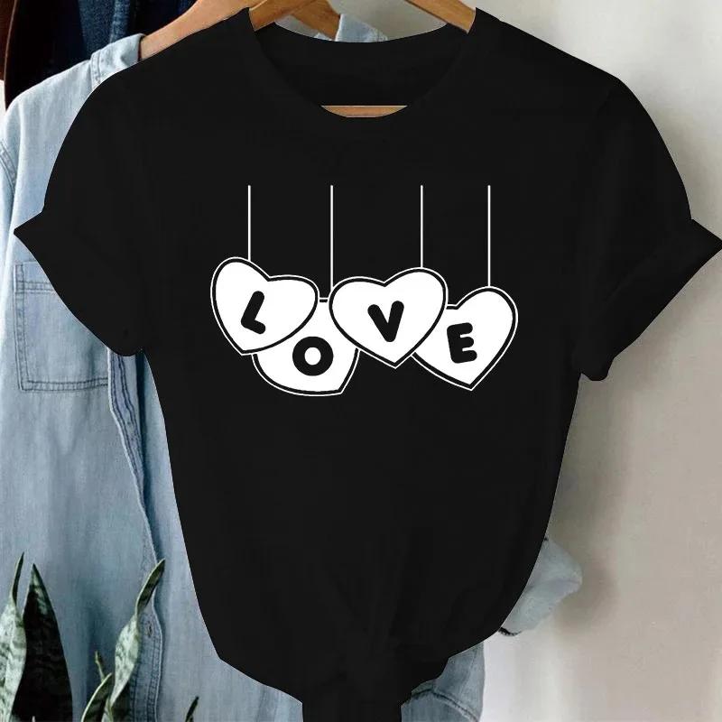 Женская футболка с воздушным шаром и красным сердцем, свободные женские футболки с короткими рукавами и круглым вырезом, женская футболка, топы, одежда