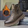 Men’s Genuine Leather Mid-Cut Martin Boots - Trendy Autumn/Winter High-Top with Plush Lining.