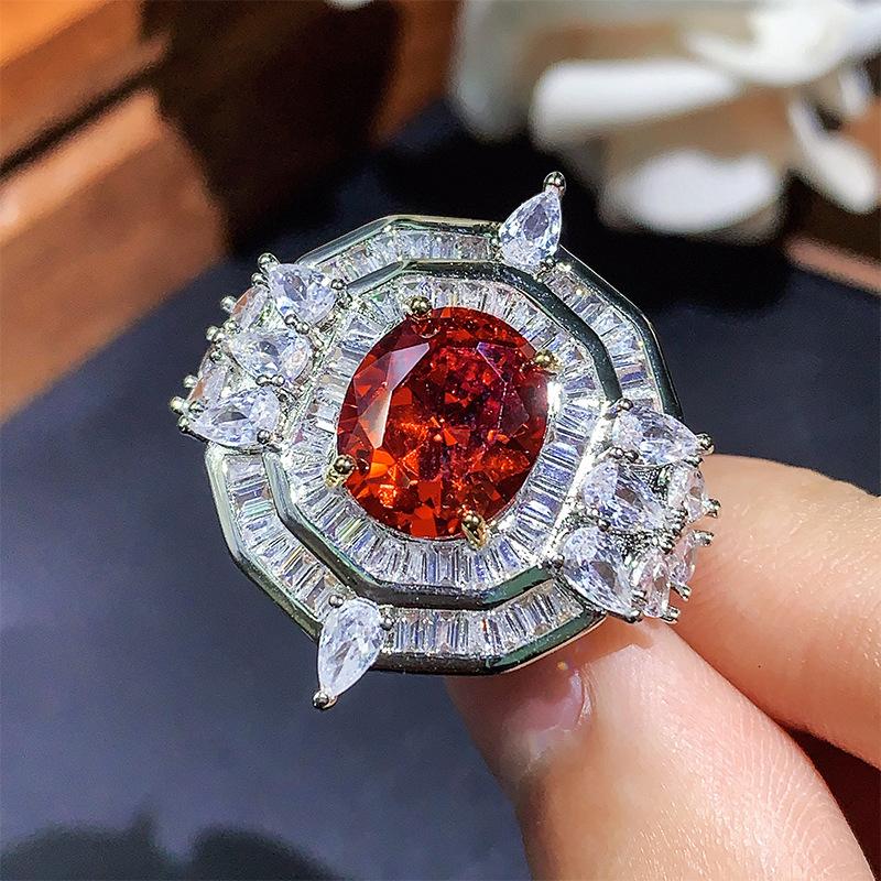 New Chinese Spot New Color Zirconium Premium Bright Set China Red Pink Diamond Yellow Diamond Necklace Opening Ring