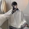 Men's Winter Striped Mohair Sweater: Half Turtleneck, Trendy Loose-Fit, High-End Style