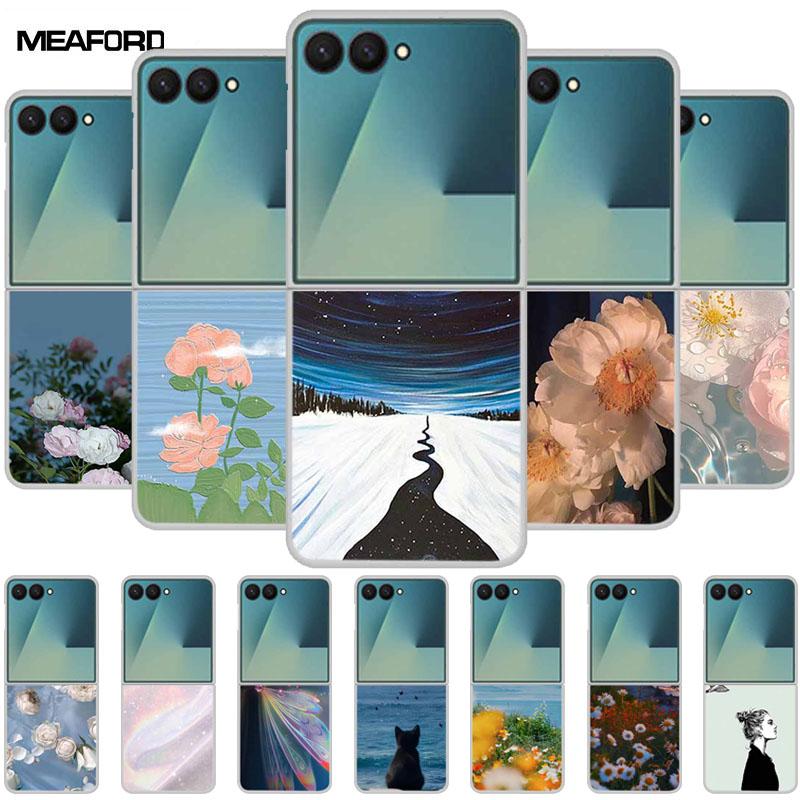 For Samsung Z Flip7 Flowers Case Transparent Hard PC Plastic Cover Shockproof Coque for Funda Samsung Galaxy Z Flip 7 5G Zflip7