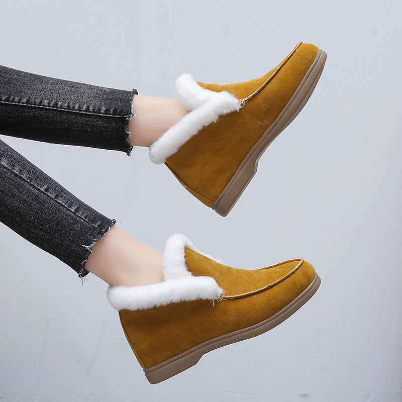 Fashion Women Ankle Boots Cow-suede-leather Boots Natural-fur Warm Winter Boots Slip-on Snow Boots for Girls Lady Sweat Warm Shoes