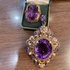 New Vintage High Quality Oval Purple Stone Zircon Sets For Women Luxury Medieval Enamel Hollow Out Big Pendant Necklaces Rings