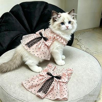 Дышащее платье-принцесса с защитой от солнца Кошки - В горошек Одежда для питомцев Золотисто-полосатый Оранжевый