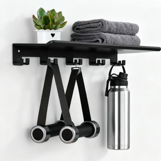 Yousheng Подвесной органайзер полка для хранения домашнего спортзала Металлическая стойка Настенный держатель для фитнес-инвентаря с крючками T-образные адаптеры для эспандеров