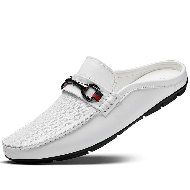 Мужские новые модные повседневные полутуфли из воловьей кожи с первым слоем, мужские лоферы с открытой спиной, полуобувь Hombre с открытой спиной, кожаные удобные мокасины