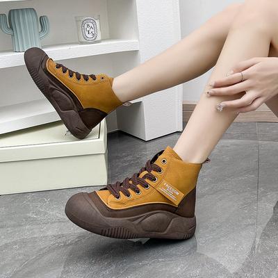 Универсальные высокие женские туфли на толстой подошве 2025 года, новые туфли на шнуровке и легкой подошве, высокие туфли в стиле ретро-рок