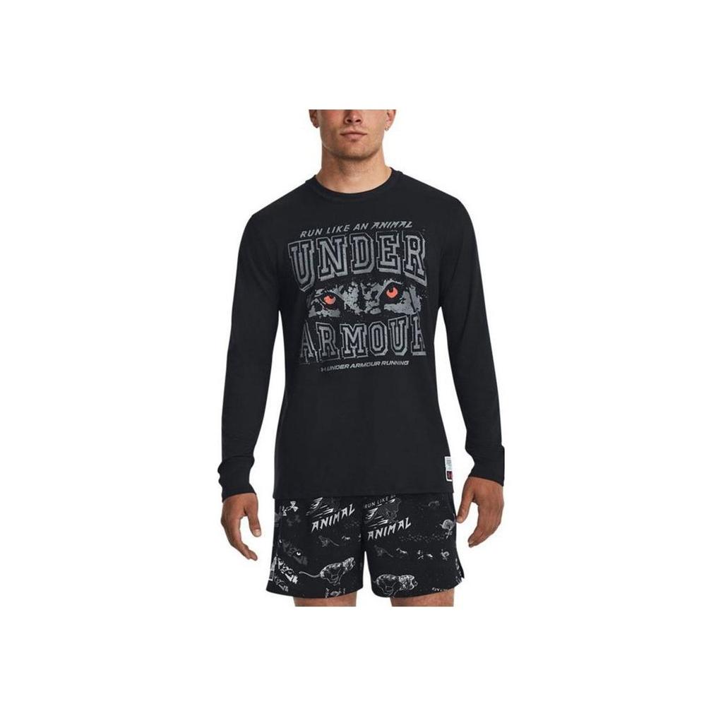 Under Armour Футболка Run Laa Letter Print Slim Fit с круглым вырезом и длинным рукавом для бега, мужские топы, черная 1379303-001