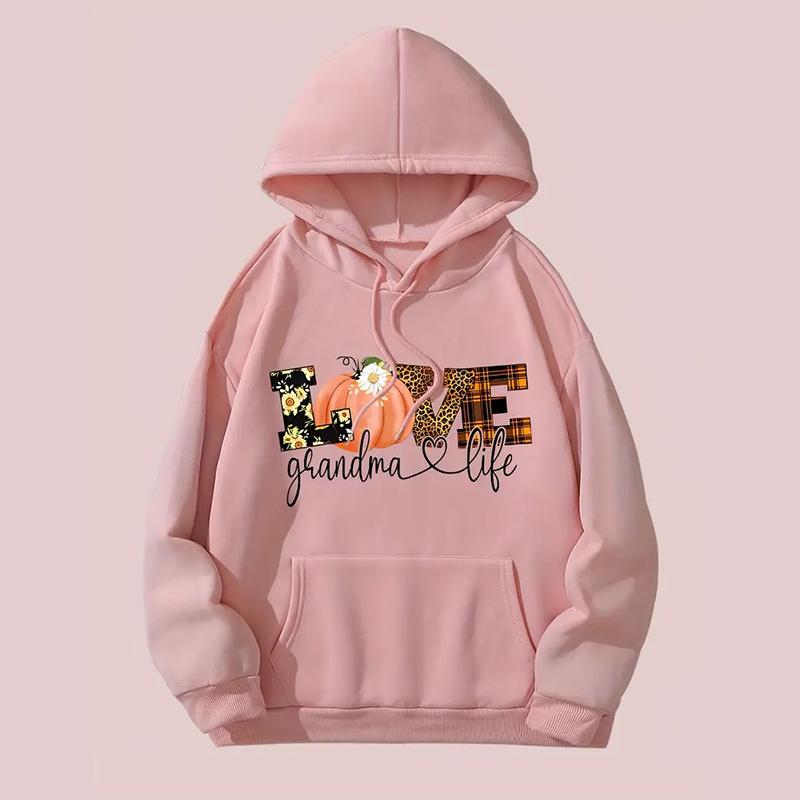 Женские весенне-осенние повседневные худи с капюшоном, длинным рукавом и большим карманом, пуловер с принтом тыквы и надписью LOVE на Хэллоуин