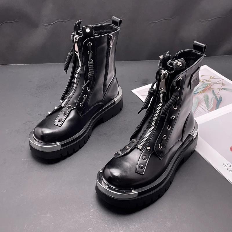 Мода Высокое качество Кожа мужские туфли на платформе лоферы модные панк Кроссовки Повседневная обувь высокие кеды Zapatos Hombre A7