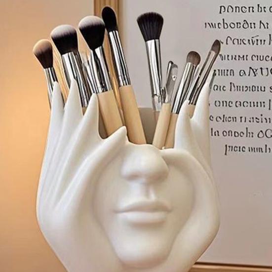 Подставка-органайзер для кистей для макияжа в форме лица, женская форма, голова, половина тела, чаша для хранения косметических инструментов, абстрактное искусство, настольная подставка для ручек для декора дома и офиса