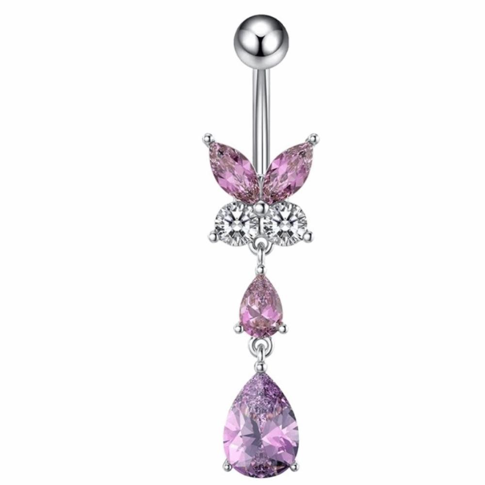 Zinc Zinc Alloy Drop Navel Piercing Ring Zircon Crystals Dangled Navel Ring  Women