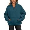 Women's Sweatshirt Stand Collar Solid Color Fashion Pocket Zipper Tops Casual Loose Fleece Ribbed Pullover