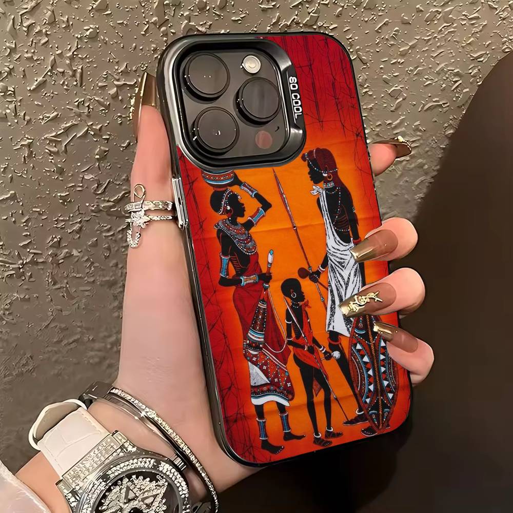 A-African Art Phone Case For iPhone 17,16,15,14,13,12,11 Plus,Pro Max,XS,Colored silver phone case