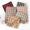 Новый Ретро Шарф Maillard Высококачественный Универсальный Клетчатый Утолщенный Платок Зимний Теплый Студенческий Шарф с Кисточками