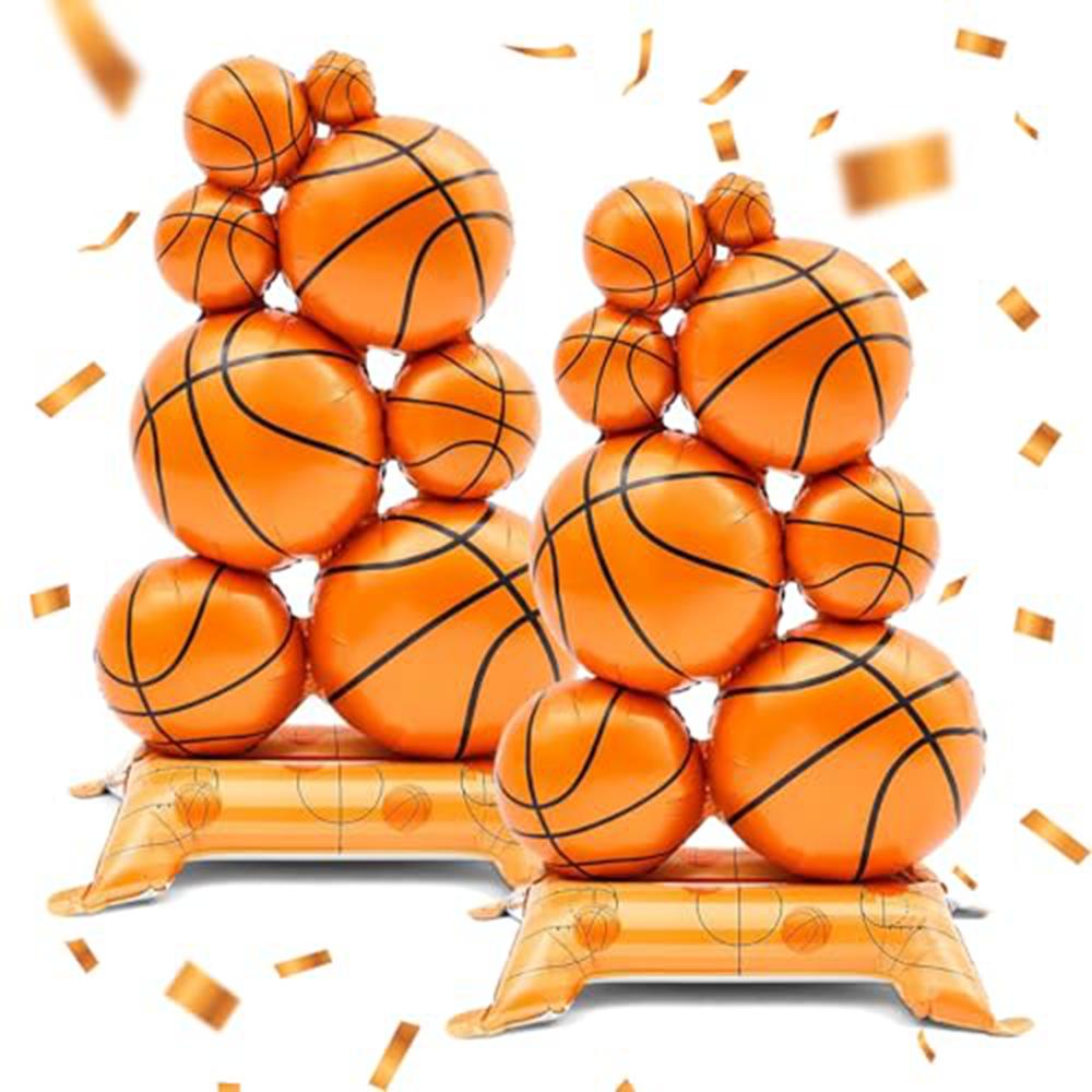 1/2Pcs 3D Standing Basketball Foil Balloon, Durable Leak-Proof Aluminum Basketball Balloon with Stable Base, No Helium Needed Fo