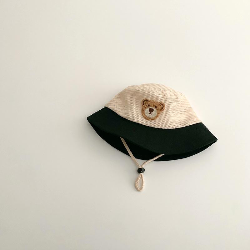Cute Cartoon Bear Baby Bucket Hat Summer Mesh Breathable Fisherman Cap for Kids Boys Girls Wide-brim Adjustable Sun Hats