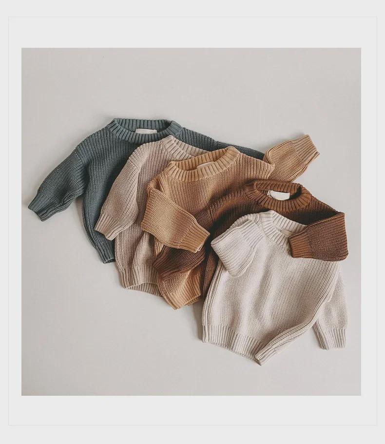 Детский свободный вязаный свитер с круглым вырезом, унисекс, осень/зима