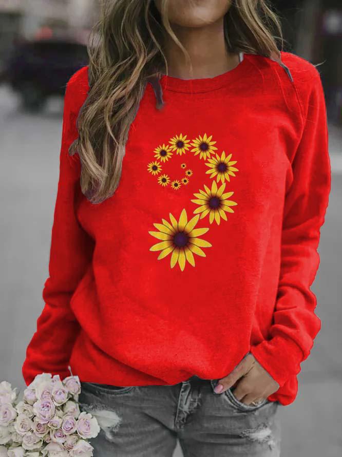 Sunflower Print Women's Round Neck Hoodie