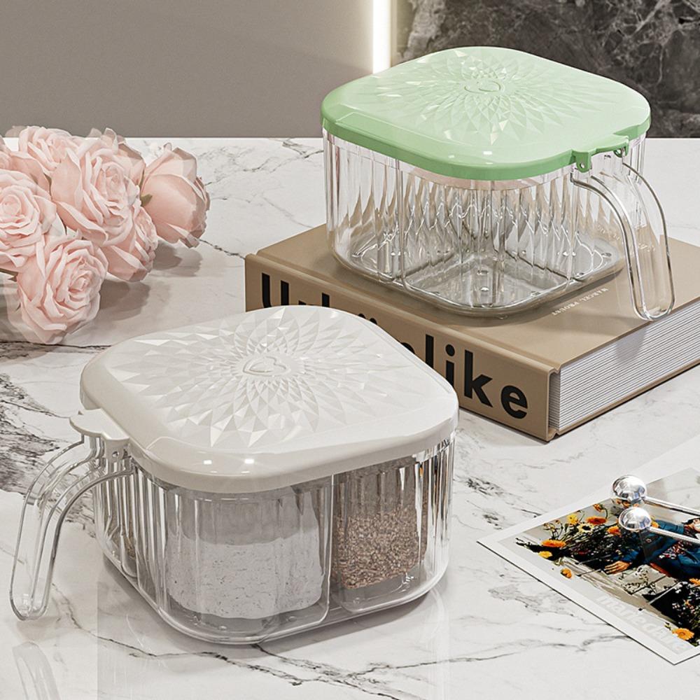 4 Compartment Kitchen Seasoning Box Moisture-proof Spice Jar Durable Condiment Storage Box Salt