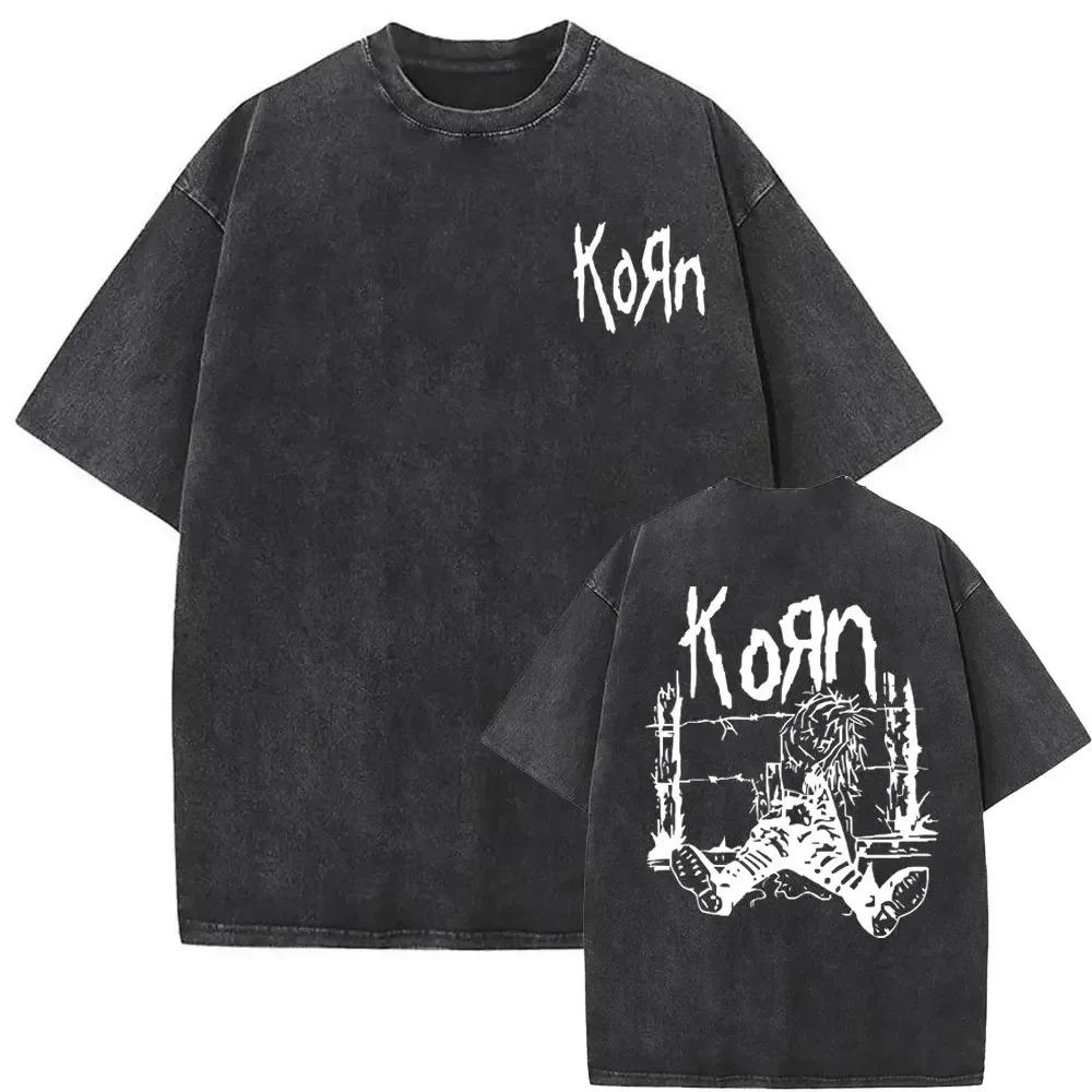 Korn Крылатый Череп Готический Винтажный Стиранный Оверсайз Футболка | Nu-Metal Рок-Группа Уличная Одежда Футболка