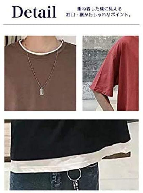 Short Sleeve Solid Layered Loose [Four leaf] Men's T-Shirt, Simple, Color, Stylish, Look, Fit, 3/4 Sleeves, Spring/Summer (XL, White)