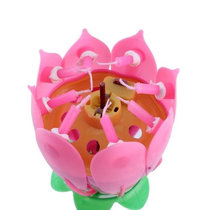Bougie d'Anniversaire Fleur Lotus Musique Décoration Gâteau Fête(Rose)