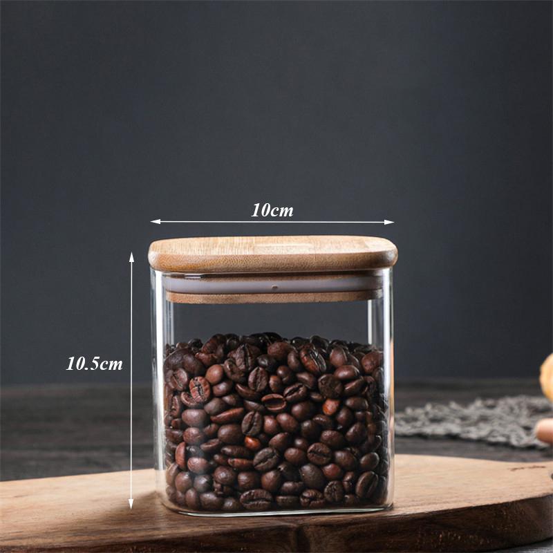 Прозрачная квадратная герметичная банка, стеклянная банка для специй с крышкой, кухонный резервуар для хранения кофейных зерен, контейнер для еды