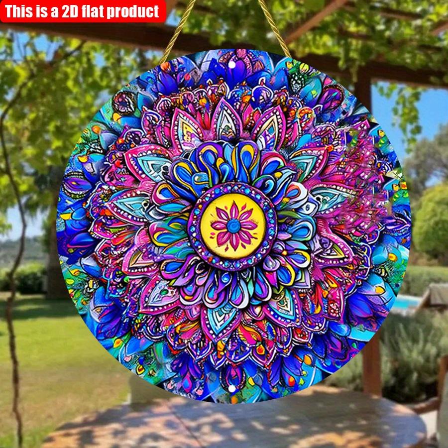 2D плоская 20*20см1шт Винтажная мандала Цветы узоры настенная художественная табличка, красочный симметричный узор для баров, кафе, пляжных домиков и дворов