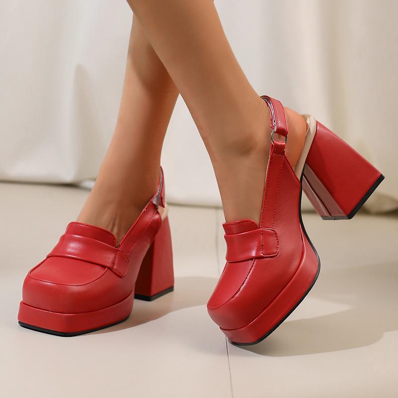 Women's High-heeled Sandals Spring and Summer New Waterproof Table Thick Heel Large Size Solid Color Bag Head Sandals