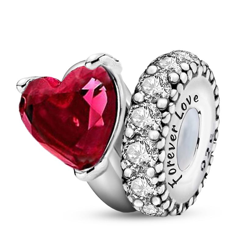 Медные подвески Циркон Розовое Сердце Любви Шармы Бусины Подходят для Оригинального Браслета Пан Браслеты DIY Ювелирные Изделия Для Женщин