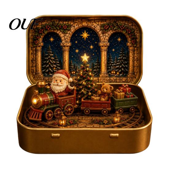 Stocking Stuffer Gift Tiny Christmas Wonderland in a Tin, Mini Holiday Diorama Decor, Miniature Winter Cozy Nook Ornament Scene with Santa,