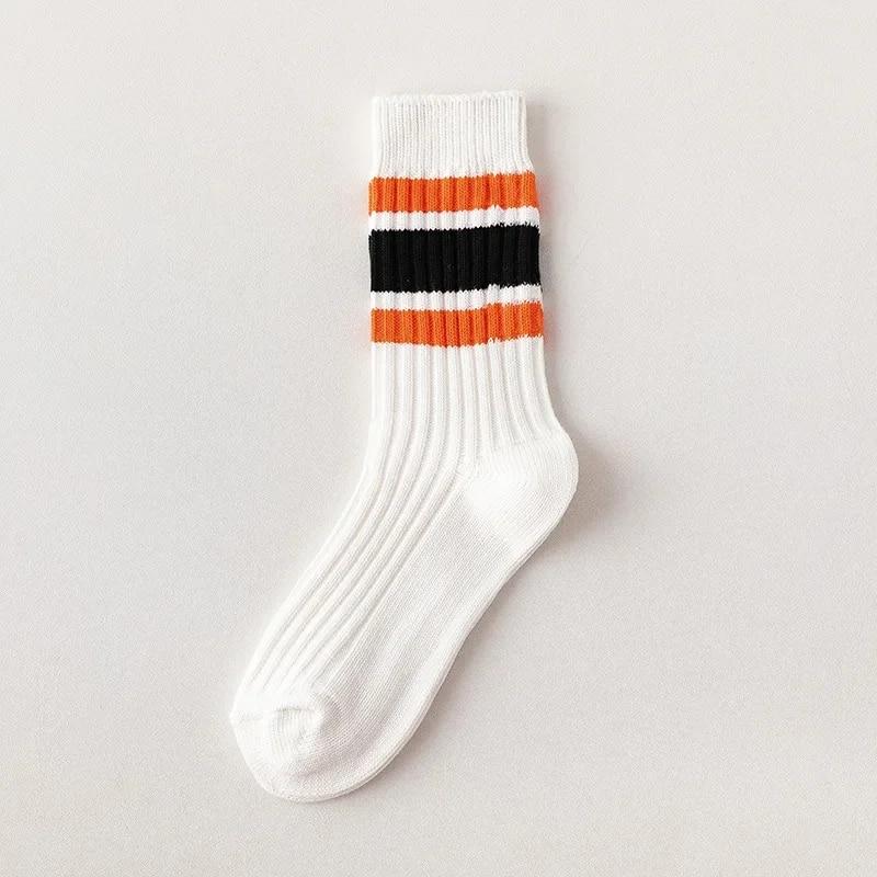 Мужские полосатые носки в японском стиле, свободные носки для школьников, носки в стиле Харадзюку, однотонные спицы, вязальные хлопковые носки