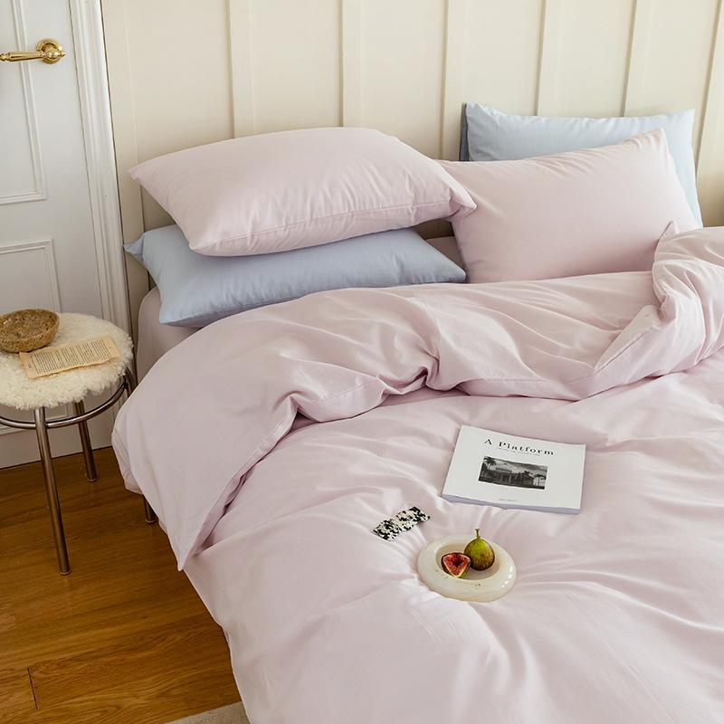 Сплошной цвет в скандинавском стиле, комплект из четырех предметов из чистого хлопка, простыня из хлопка, пододеяльник, простой комплект из трех предметов, пододеяльник
