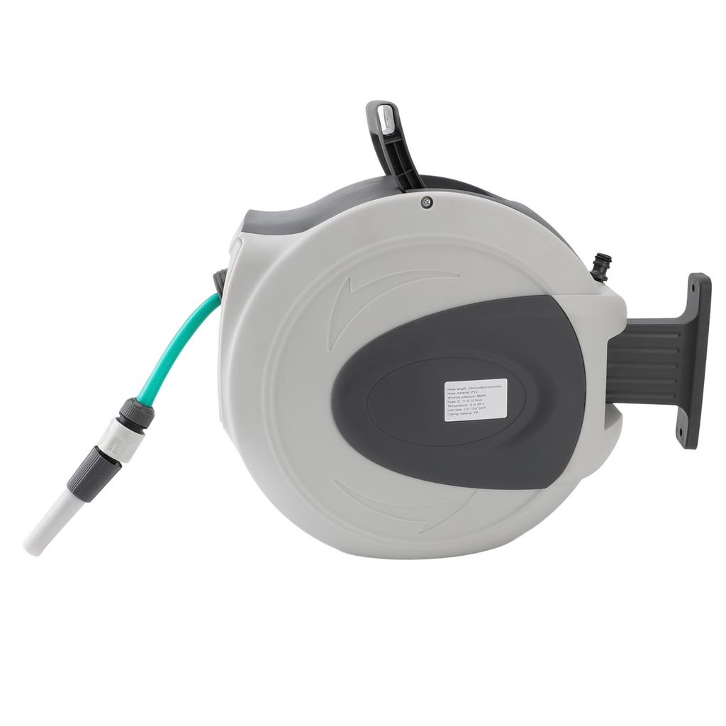 Retractable Garden Hose Reel 65.6ft 1/2inch Hose Any Length Lock Auto Rewind Swivel Bracket Wall