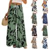 Women's Loose Casual Floral Print Wide Leg Pants With Elastic Waist Drawstring And Pocket Pants