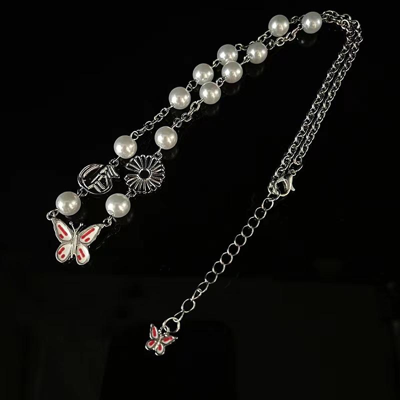 Ожерелье с жемчугом-бабочкой, женское винтажное нишевое ожерелье премиум-класса, милая крутая цепочка на ключицу для малышек, модные украшения