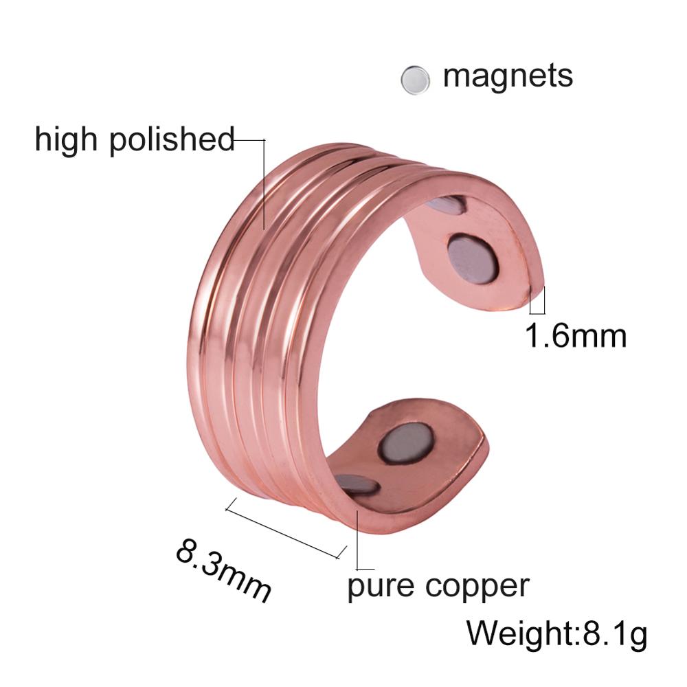 Ikuinen, мужские кольца из чистой меди, обручальные кольца в полоску, магнитные кольца для мужчин, регулируемая манжета, медное кольцо