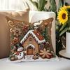 1pc Colorful Christmas Pillow Cover, Gingerbread House And Santa Claus Pattern, 45Cm X 45Cm Machine Washable Short Plush Polyester Decorative Cushion