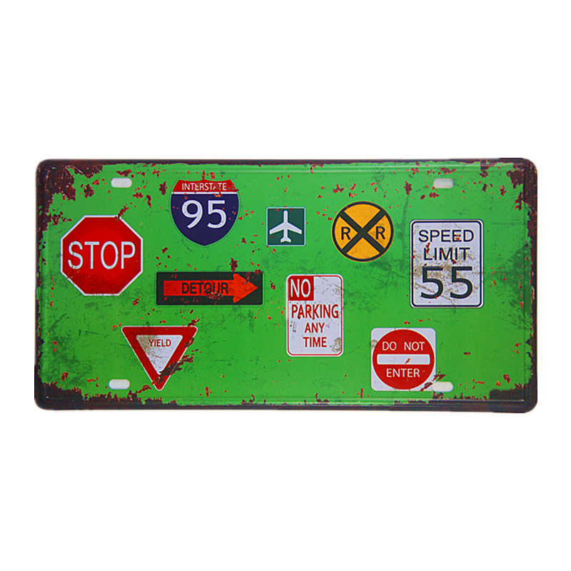 Car License Plate Shabby Chic Tin Sign Free Wifi Warnning Poster Beer Ads Plaques Restaurant Cafe Bar Pub Wall Stickers Decor