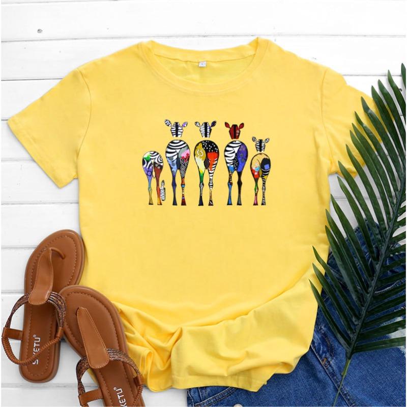 Summer Round Neck Zebra Print Top Fashionable Casual Short Sleeved Women's Pure Cotton T-shirts