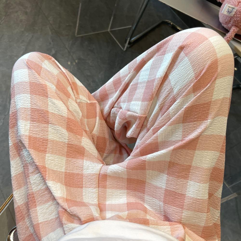 Wide Leg Casual Pants Women Stripe Plaid Baggy Home Pajama Fashion Girls’ Sleepwear Spring Autumn