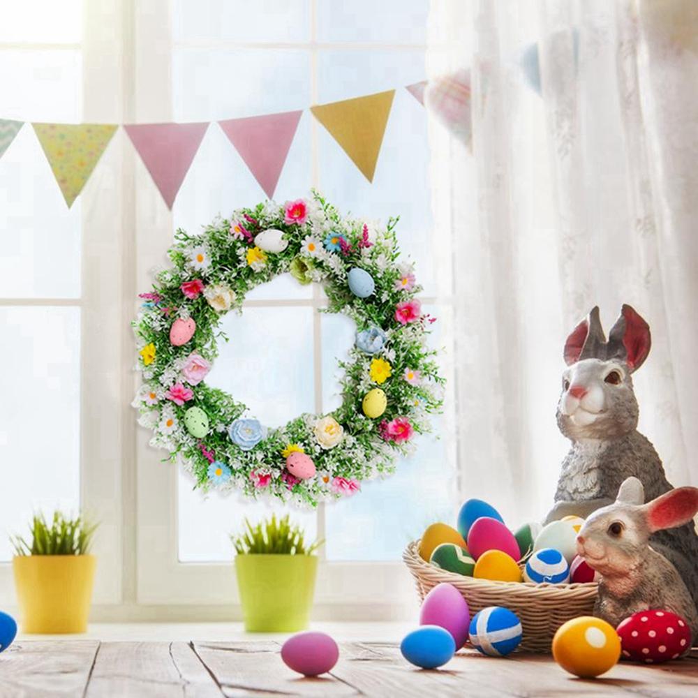 Весенний пасхальный венок Искусственный полевой цветок и яйцо Украшение Венок Венок для входной двери