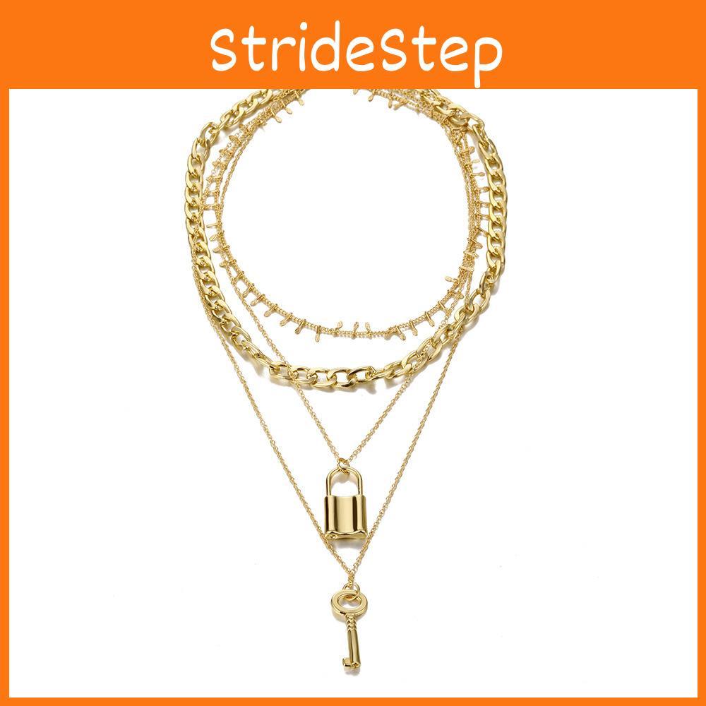 Chic Multi-layer Key Lock Necklace Fashion Forward Geometric Alloy Statement Piece