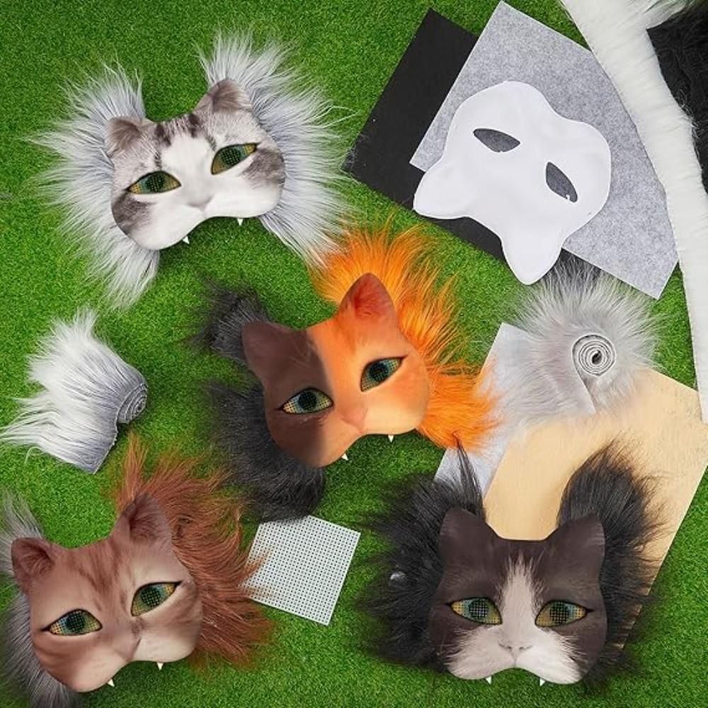 DIY Blank Masks Kit Half Face Hand Drawn Animal Cat Fox Mask DIY Handmade Graffiti Half Face Mask Party Halloween Christmas Gift