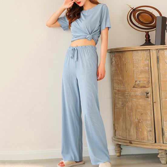 Женская одежда для дома, модный эластичный пояс, быстросохнущая женская одежда для дома, однотонный тонкий топ, брюки, одежда для сна, комплект одежды для сна
