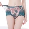 Printed Lace Panties Women's Mid Waist Traceless Mesh Underwear Plus Size Antibacterial Sexy Breathable Triangular Panty