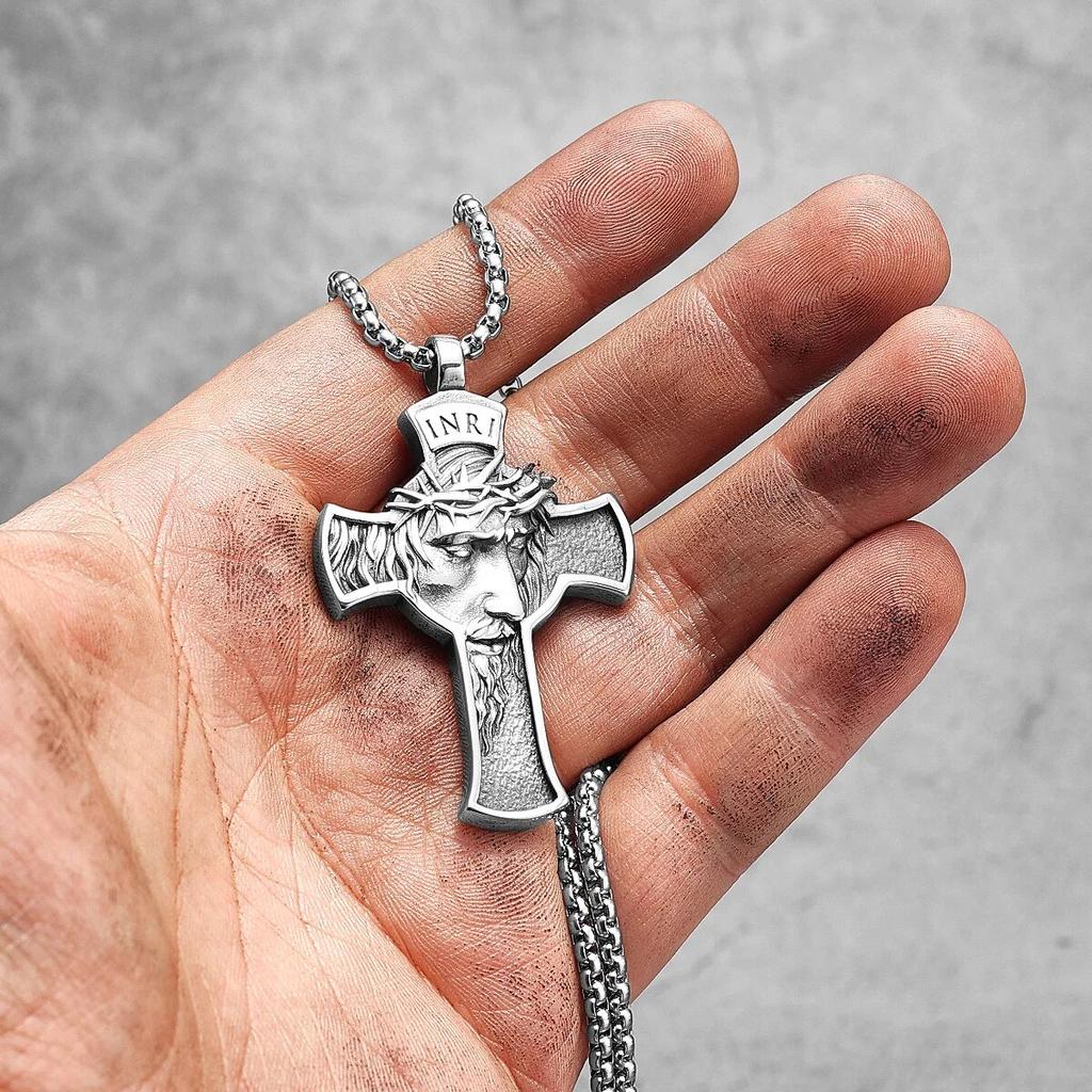 INRI Иисус Крест Религиозный Амулет Из Нержавеющей Стали Мужчины Женщины Ожерелья Подвески Цепи Панк Модные Ювелирные Изделия Креативный Подарок Оптовая Продажа