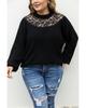 Azura Exchange Black Plus Size Ribbed Knit Lace Splicing High Neck Sweater